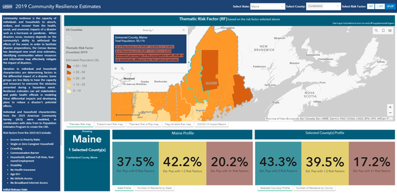 A screenshot with data from Somerset County, Maine from the Census.gov Community Resilience Estimates