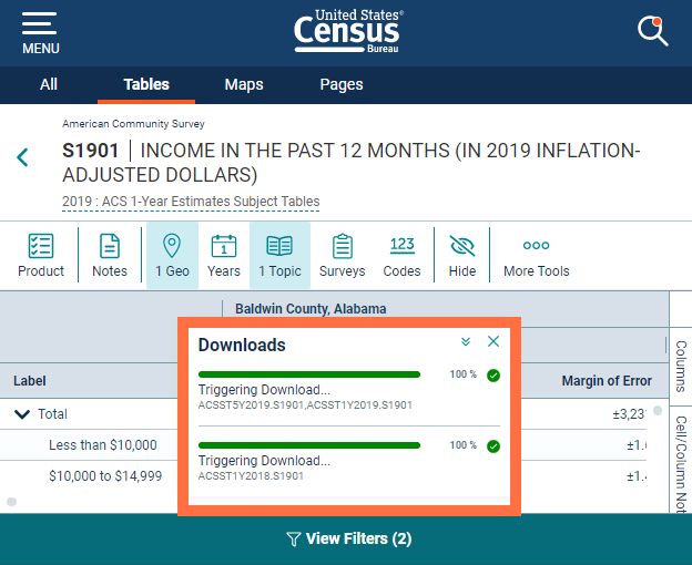 Data.census.gov downloads