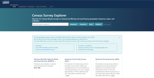 Screenshot of the Census Survey Explorer
