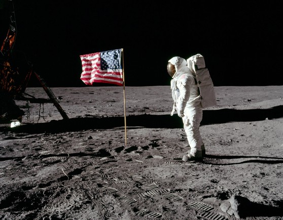 On July 16, 1969, astronauts Neil Armstrong and Edwin "Buzz" Aldrin become the first men to walk on the surface of the Moon. Photo courtesy of NASA.