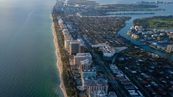 An aerial view of Miami, FL