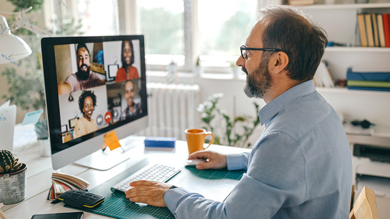 Man Working From Home at Computer