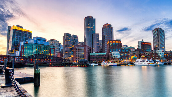 A city skyline and its harbor