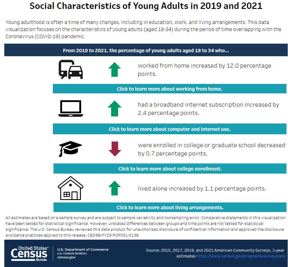 Social characteristics of young adults in 2019-2021 data visualization