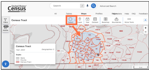 A map at the Census Tract level on the Census Data Platform