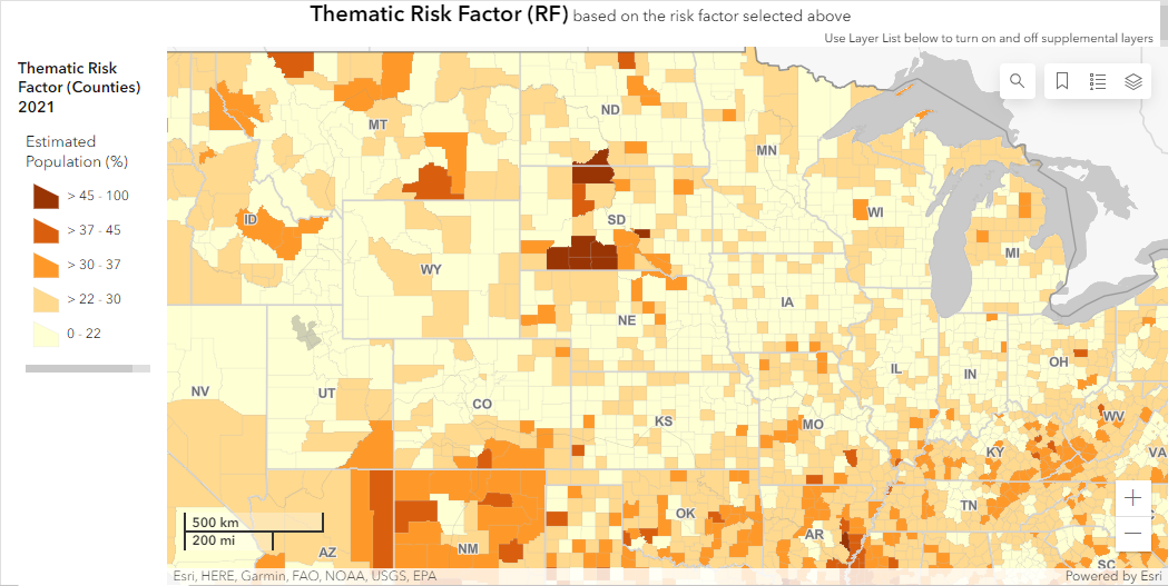 A Community Resilience Estimates map showing the northernmost states on the mainland from Nevada to Virginia.