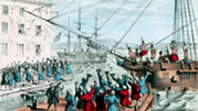 An artist's rendering of the 1773 Boston Tea Party