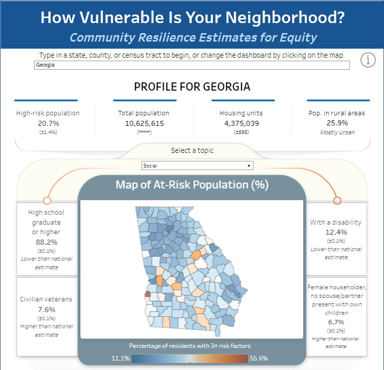 Community Resilience Estimates For Equity - Georgia state data viz