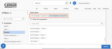 Using geographic components to search on the Census Data Platform