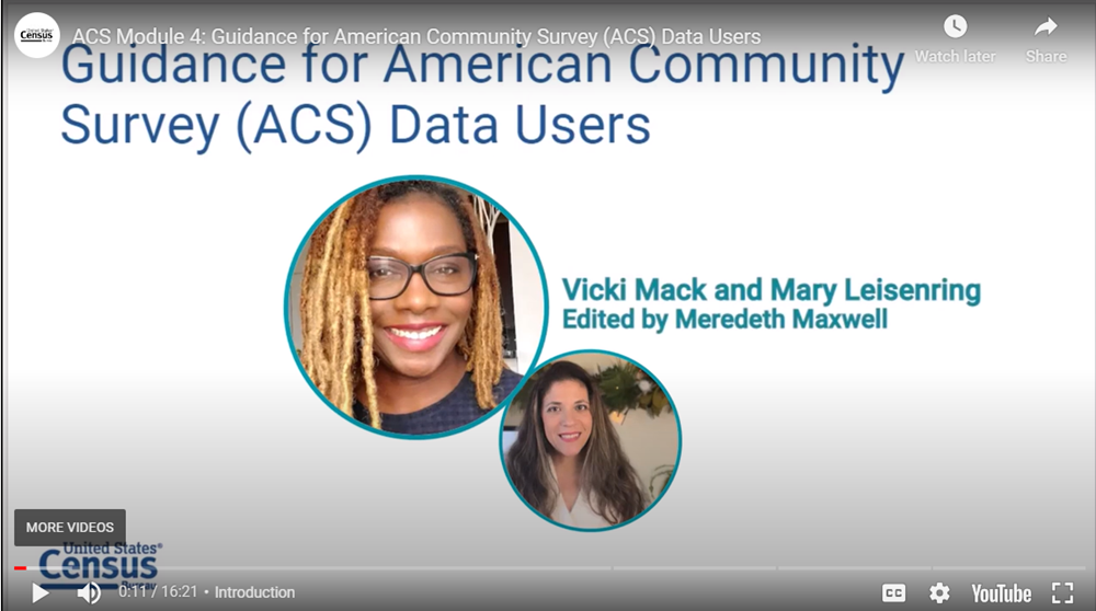 Screenshot from ACS Course, Module 4: Guidance for American Community Survey (ACS) Data Users