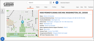 A sample address card from a search on the Census Data Platform