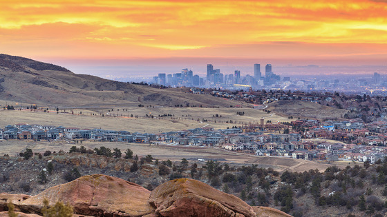 Sunrise over Denver, Colorado.