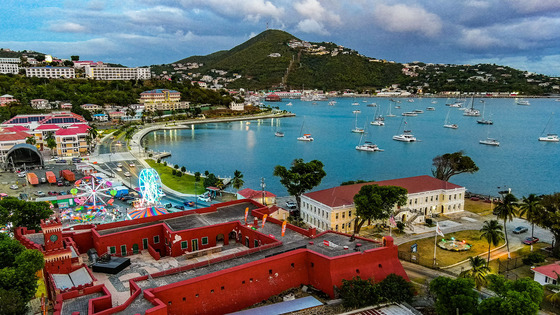 Aerial view of St. Thomas in the U.S. Virgin Islands