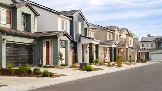 A group of townhomes in a neighborhood.