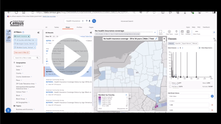 A still shot of map image from Data Gem video on creating and customizing a map using the Census Data Platform