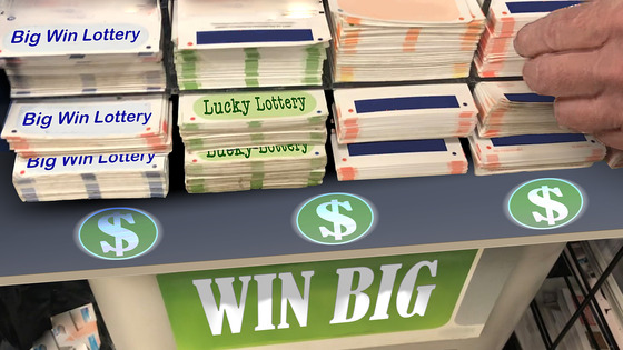 A table with stacks of lottery ticket booklets. 