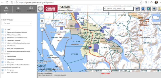 TIGERweb Screenshot of Whatcom County, Washington State