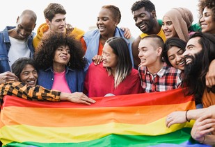 Group of people with pride flag
