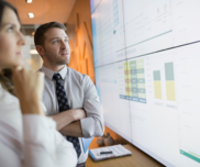 Stock image of people working with data