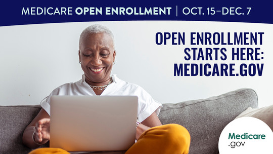 "Open Enrollment starts here: Medicare.gov" linked image