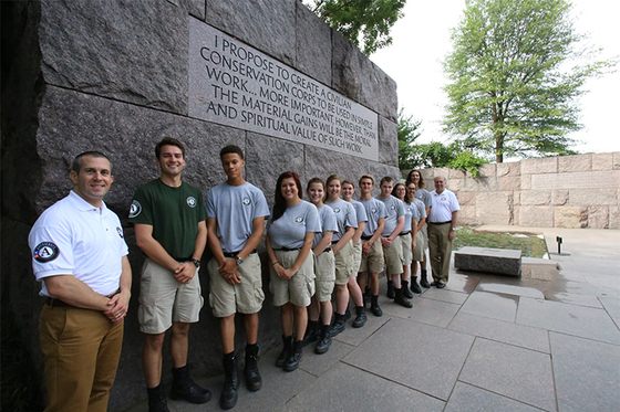 Director of AmeriCorps Bill Basl meets with AmeriCorps NCCC members during national Great Outdoors Month 2015