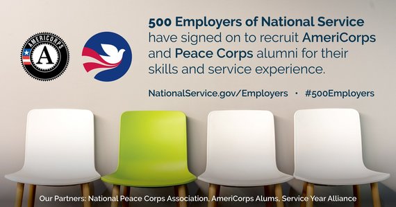 More than 500 employers from the public, nonprofit, and private sector have joined the Employers of National Service initiative.