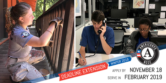 The AmeriCorps NCCC application deadline for positions starting in February 2019 has been extended to November 18, 2018.