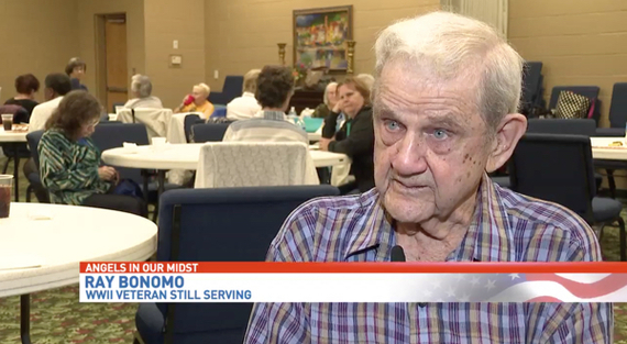 World War II veteran Ray Bonomo became an RSVP volunteer at age 89. He celebrated his 100th birthday this week.