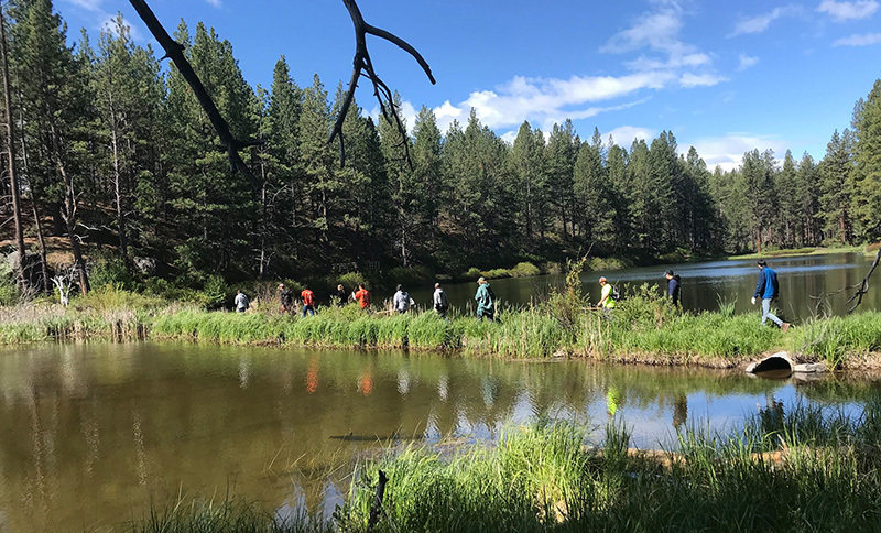 Heart of Oregon Corps AmeriCorps members held a team building exercise at the Meadow Day Use Area in the Deschues National Forest last month.
