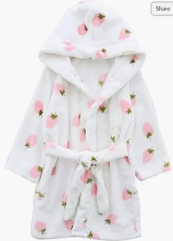 White with Pink Strawberries Betusline Official Apparel Children’s Robe 