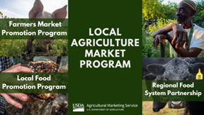 Local Agriculture Market Program consists of the Farmers Market Promotion Program, Local Food Promotion Program, and Regional Food System Partnership