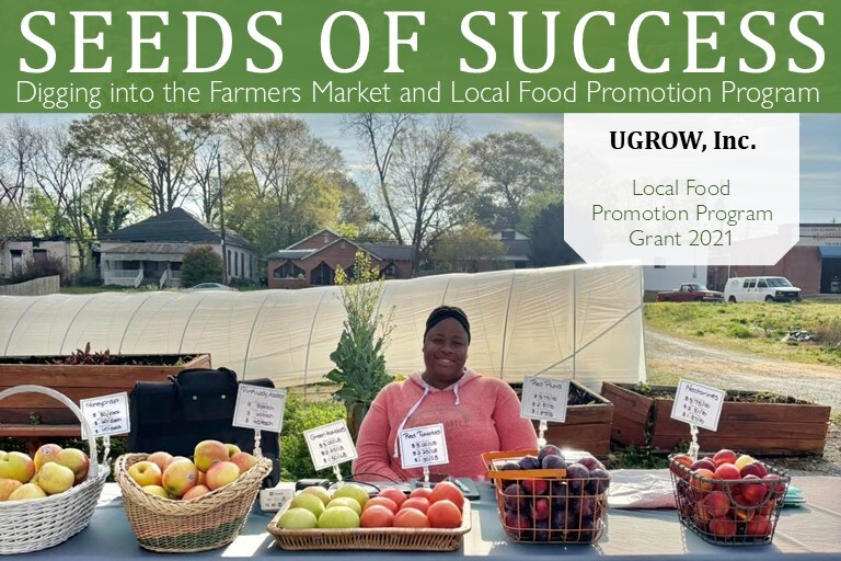 Seeds of Success banner image showing someone in front of a farmers market stand with the title UGROW