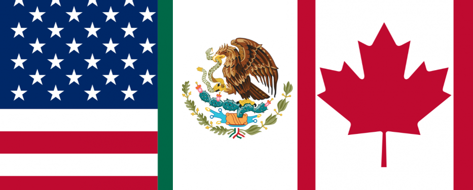 Image of the the U.S., Mexican, and Canadian flags side by side.