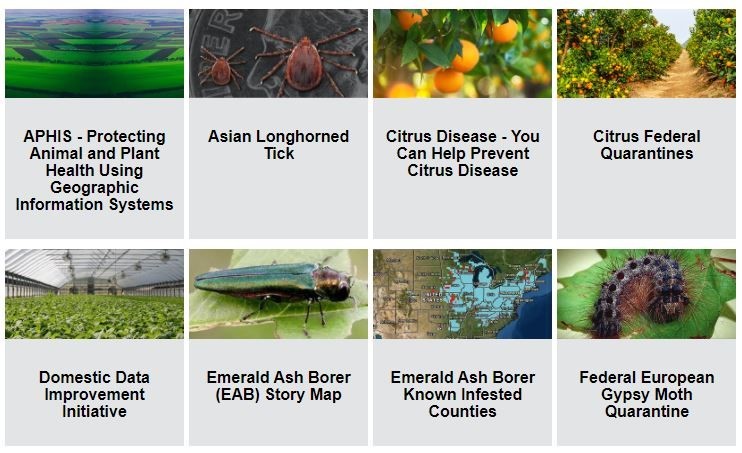 Screen shot of the APHIS interactive maps image gallery.