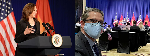 Vice President Kamala Harris (left), APHIS Foreign Service Officer Joe Vukovich (right)