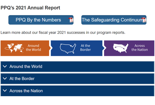 Screen shot of the modernized, online PPQ 2021 Annual Report.