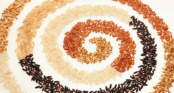 Colored rice in a swirling pattern