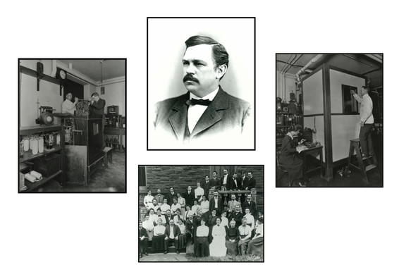 Bananas being lowered into small calorimeter, Wilbur Atwater, respiration calorimeter, Atwater's students
