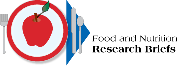 Food and Nutrition Research Briefs logo: Illustration of a plate with an apple in the middle and a knife, fork, spoon and napkin next to it. 