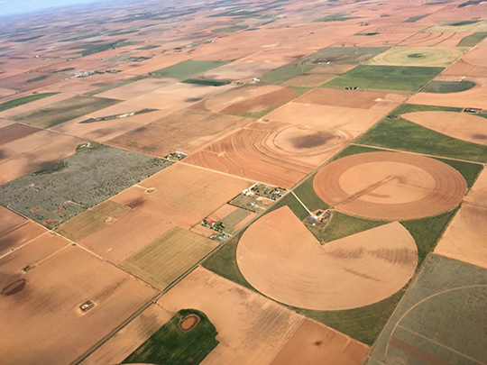 Aerial view of Lubbock County, Texas.