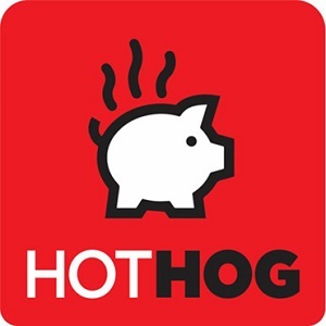HotHog logo - white pig on a red background