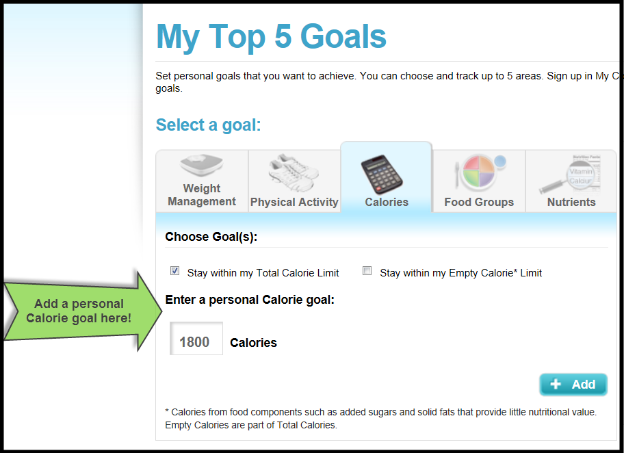 Setting a Personal Calorie Goal in SuperTracker