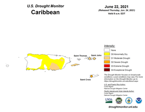 June 22, 2021, Caribbean Drought Monitor Map for Puerto Rico and the U.S. Virgin Islands.