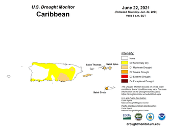Mapa del Monitor de Sequía del Caribe para el 22 de junio de 2021
