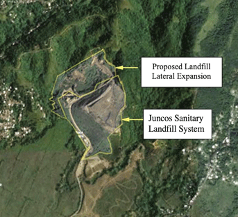 Aerial photo of Juncos landfill showing proposed lateral expansion.