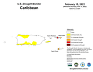 17 de febrero de 2022 mapa de sequía para Puerto Rico y las Islas Vírgenes de los Estados Unidos
