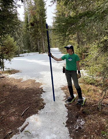 NRCS hydrologist at Fourmile snow course.