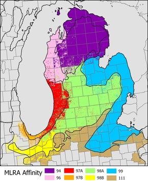 Map of Major Land Resource Areas in Michigan