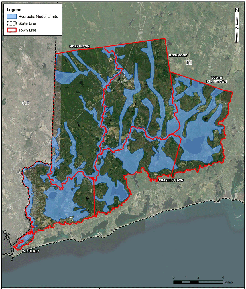 Wood-Pawcatuck River watershed map for Southern Rhode Island.