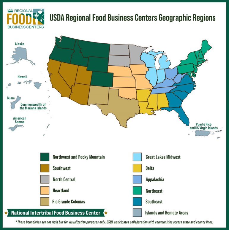 graphical representation of US map showing FPAC Business Centers by region